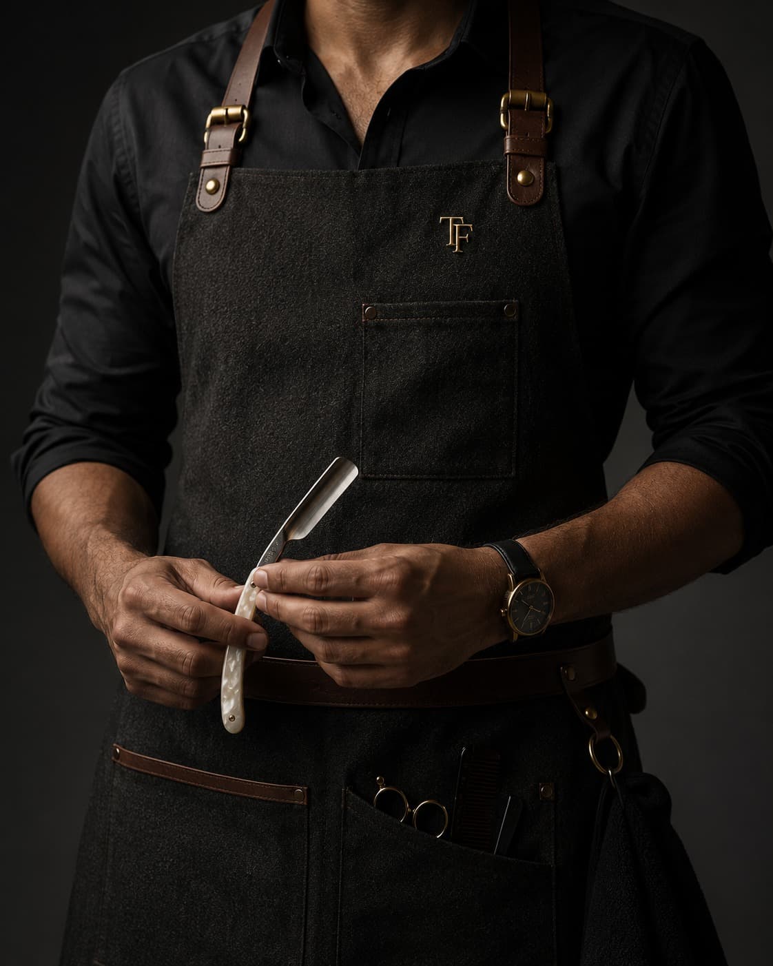A master barber with a straight razor